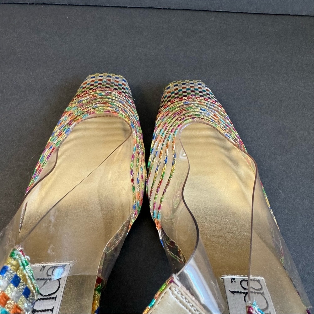 Vintage Gold Rainbow Pumps Clear Metallic Colorful Heels 60s Retro Size 8.5 - Picture 8 of 14